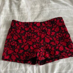 Express Red and Black Lace Floral Shorts